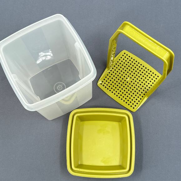 VTG Tupperware Pickle Keeper Container Avocado Green Lid Strainer Insert 7” Tall - Picture 3 of 15